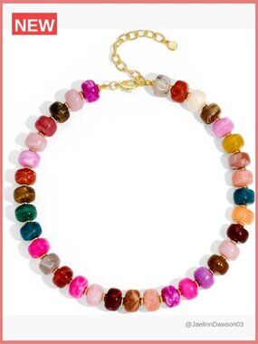 Chunky Square Resin Beaded Necklace Trendy Choker Statement Jewelry